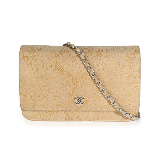 Chanel Beige Suede Lace Over Wallet On Chain