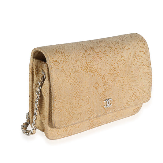 Chanel Beige Suede Lace Over Wallet On Chain