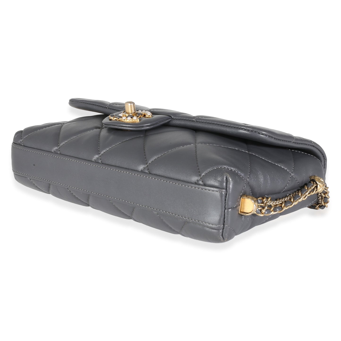 Chanel Gray Quilted Lambskin Crush On Chains Flap Bag