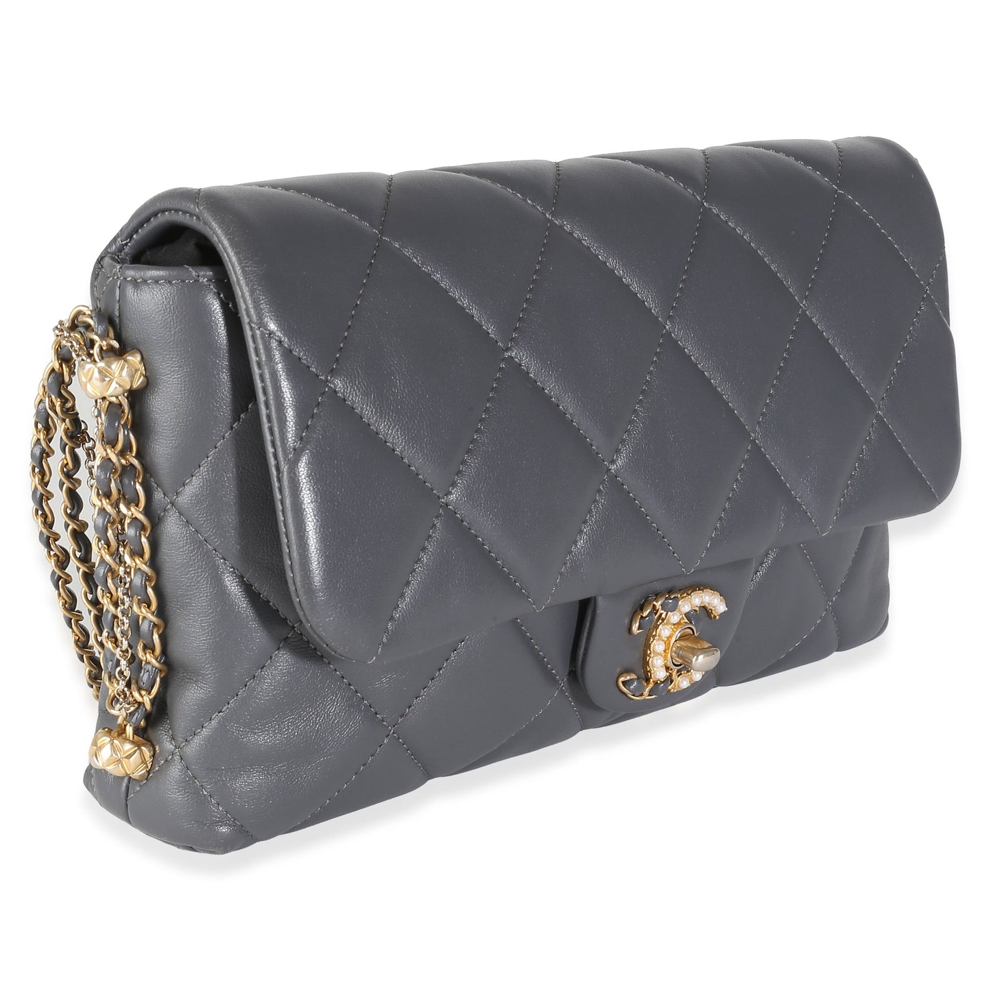 Chanel Gray Quilted Lambskin Crush On Chains Flap Bag