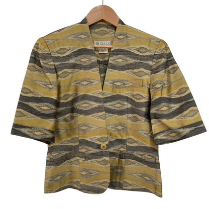 Gucci Silk Jacquard Collarless Half Sleeve Jacket