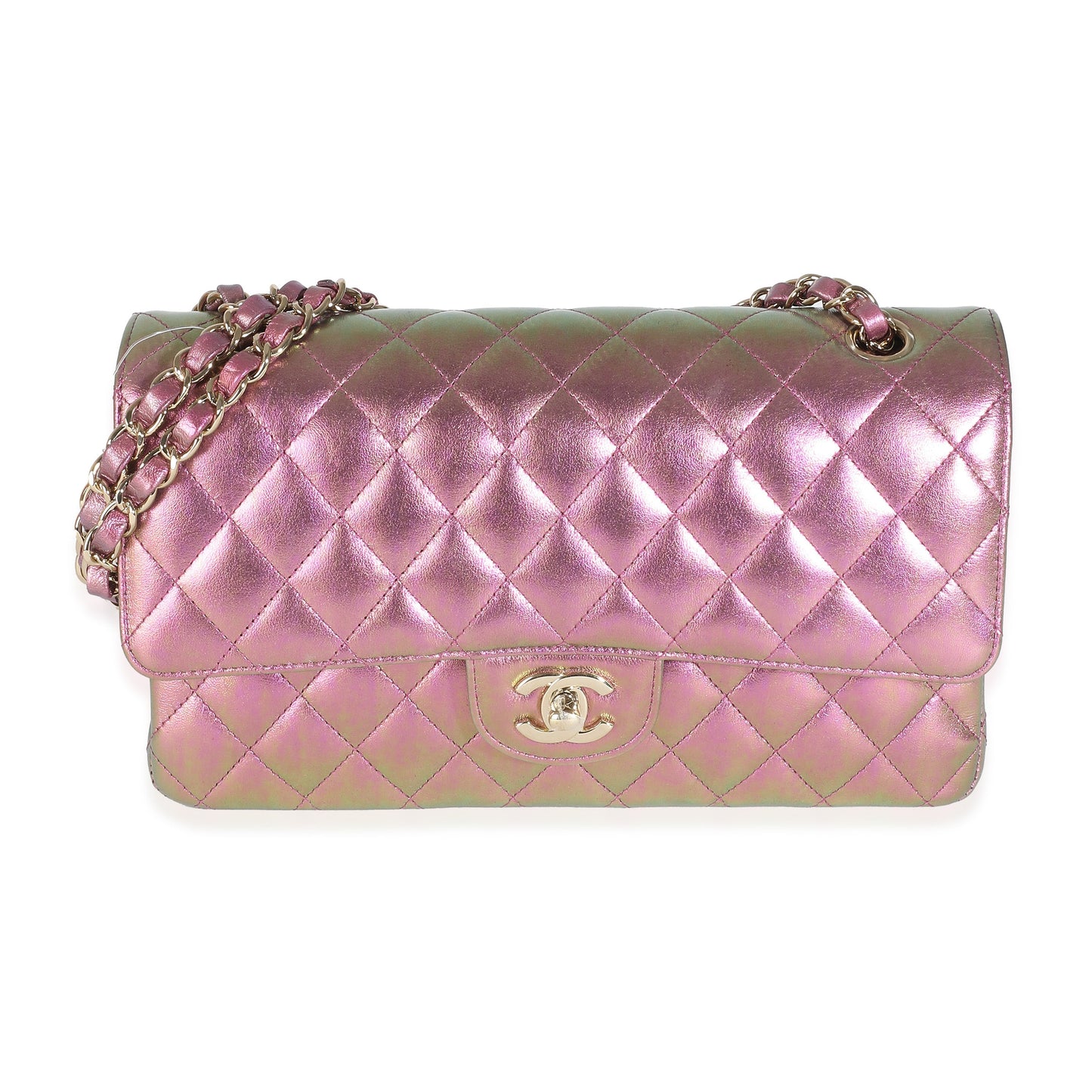 Chanel 20B Purple Quilted Iridescent Lambskin Medium Classic Double Flap Bag