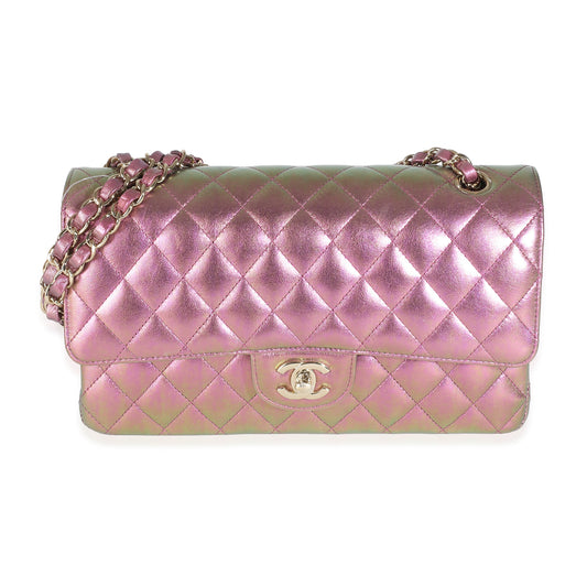 Chanel 20B Purple Quilted Iridescent Lambskin Medium Classic Double Flap Bag
