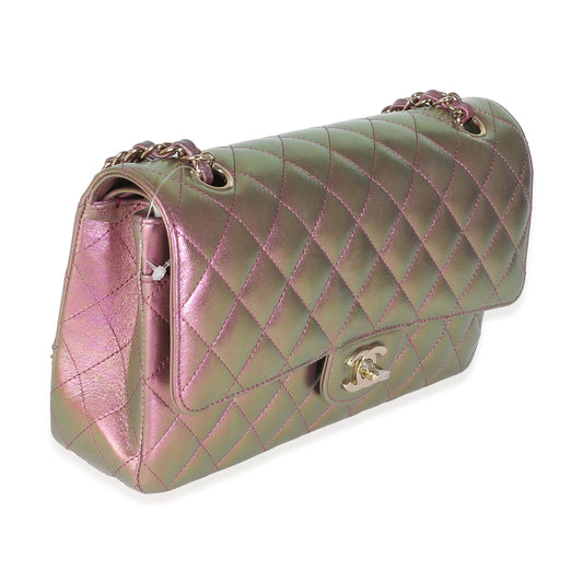 Chanel 20B Purple Quilted Iridescent Lambskin Medium Classic Double Flap Bag