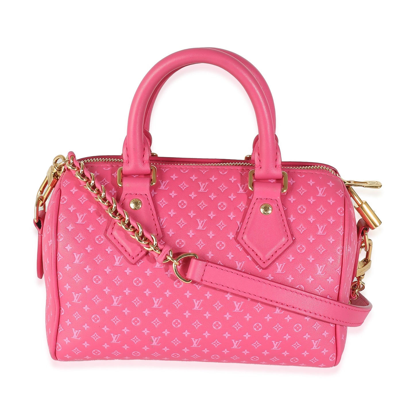 Louis Vuitton Rose Nanogram Embossed Calfskin Speedy Bandouliere 20