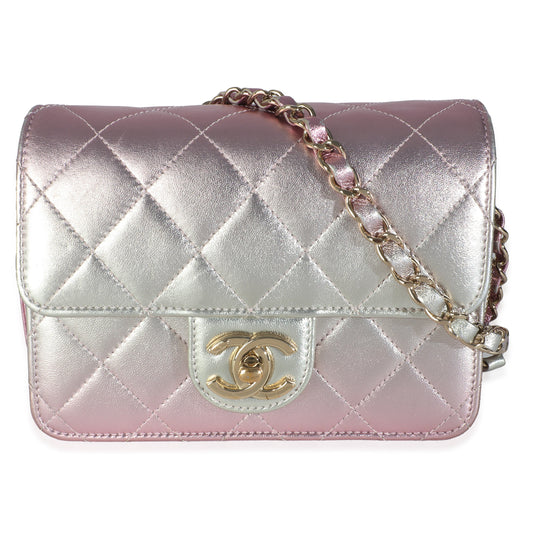 Chanel Gold Pink Ombre Metallic Lambskin Like A Wallet Flap Bag