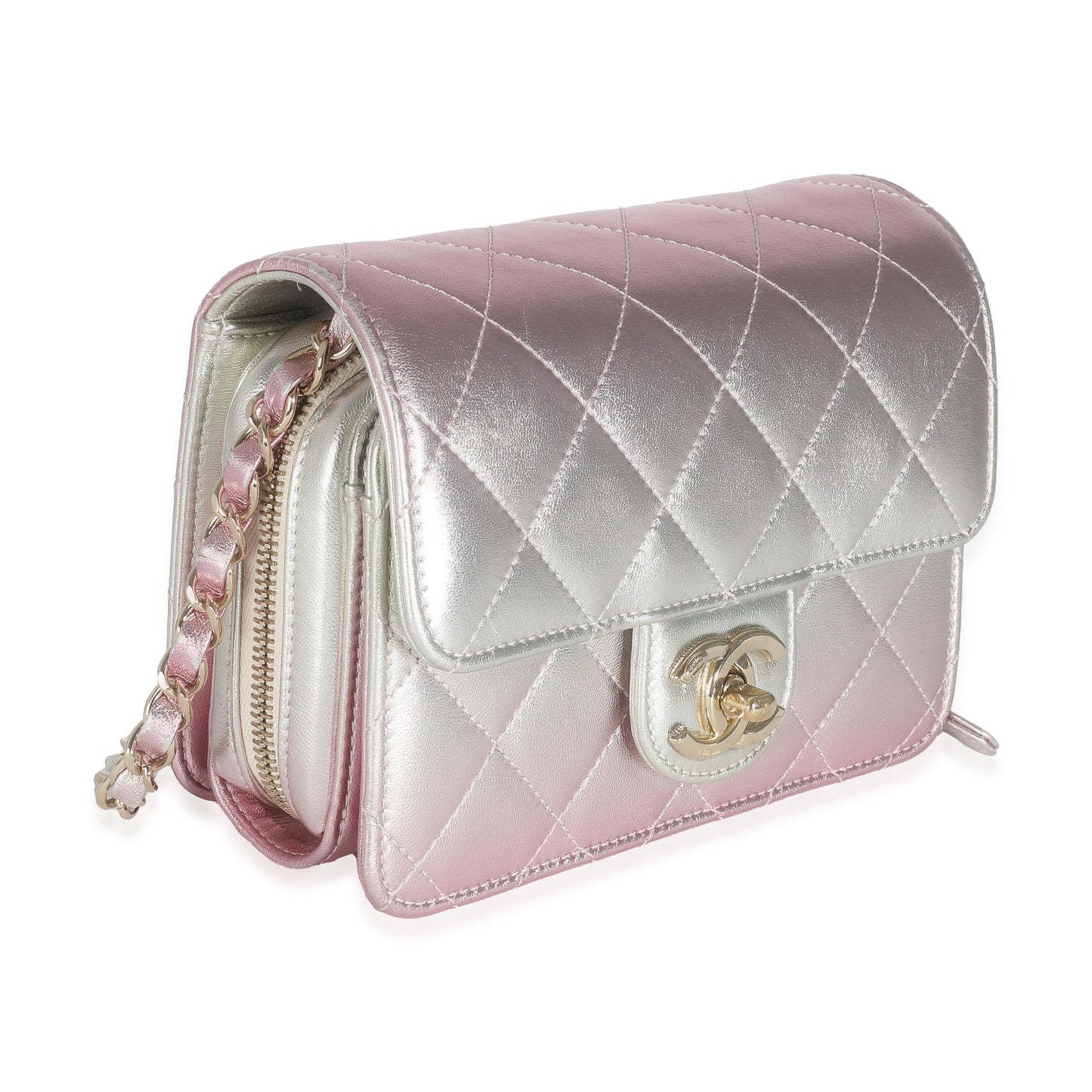 Chanel Gold Pink Ombre Metallic Lambskin Like A Wallet Flap Bag