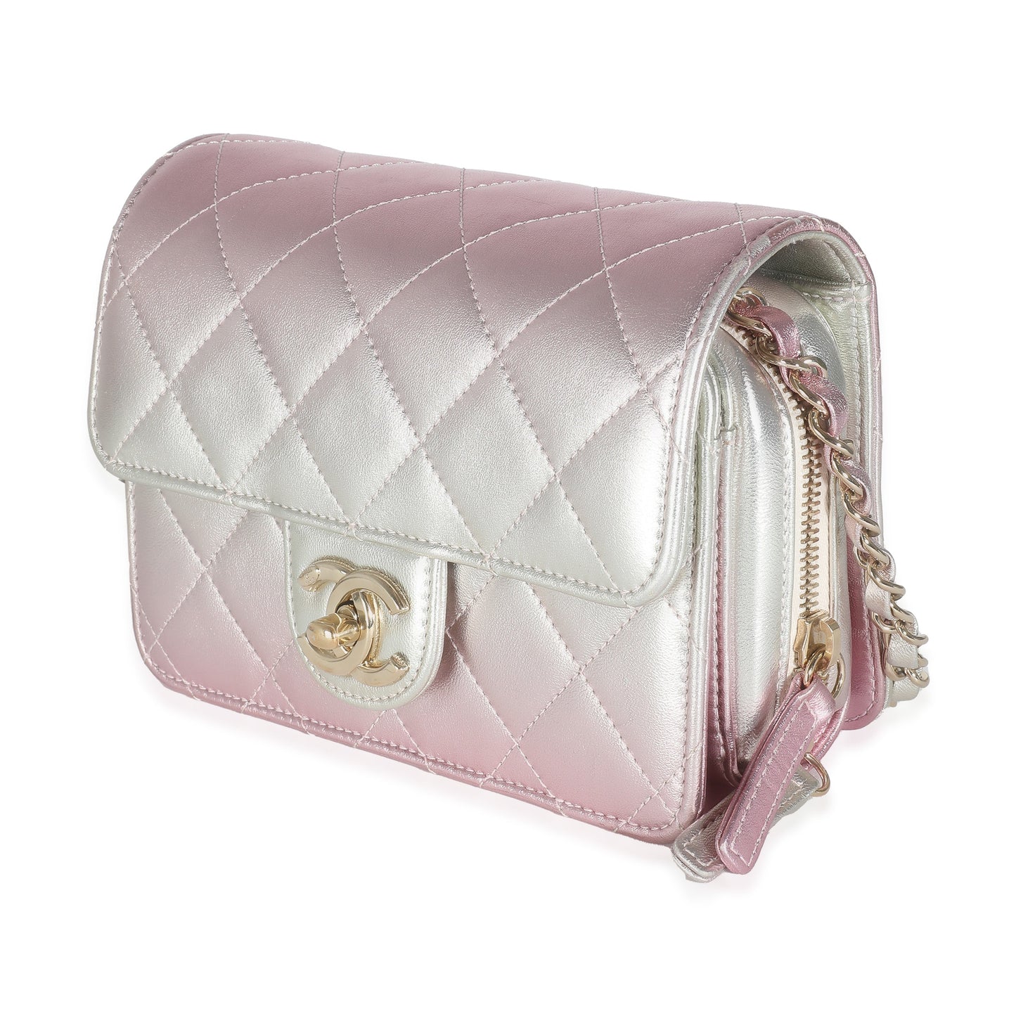 Chanel Gold Pink Ombre Metallic Lambskin Like A Wallet Flap Bag