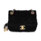 Chanel Black Camellia Embossed Velvet Mini Square Flap Bag