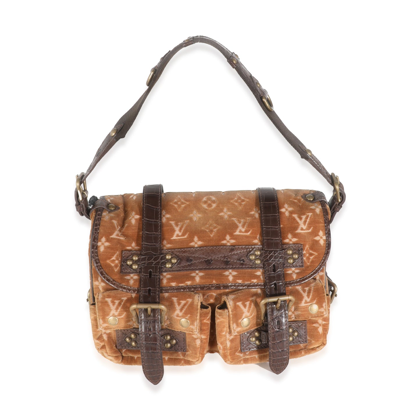 Louis Vuitton Brown Alligator Monogram Velours Clyde