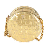 Chanel Metallic Gold Croc Embossed Calfskin Round Clutch On Chain