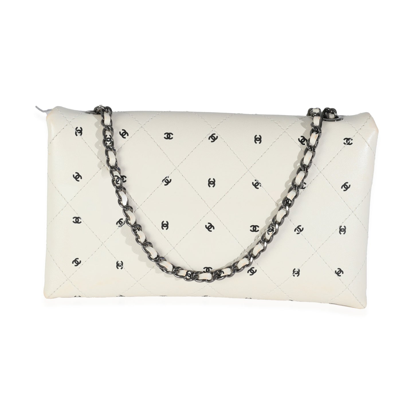 Chanel White Lambskin CC Logo Envelope Clutch With Chain