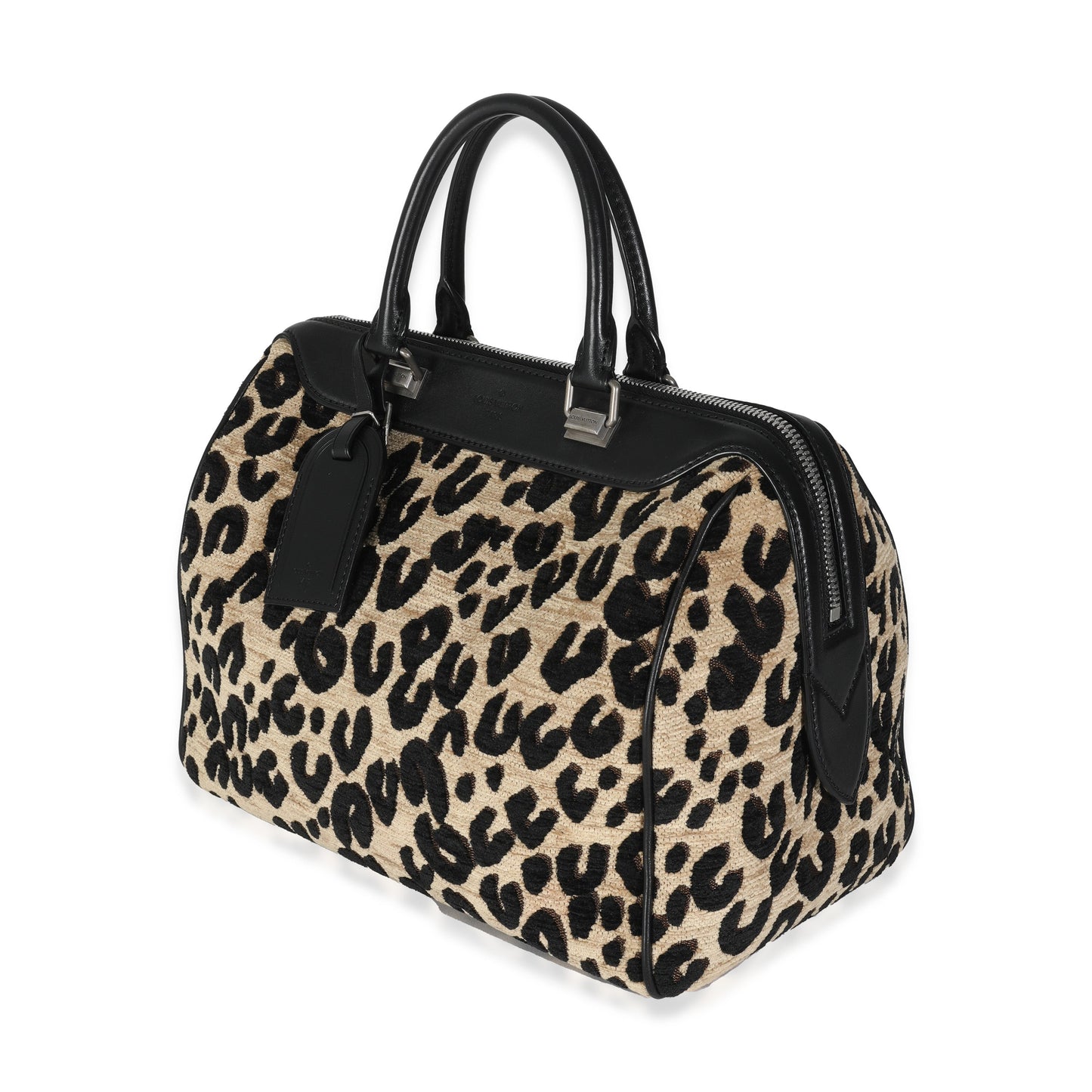 Louis Vuitton x Stephen Spro  Black Beige Velvet Leopard Speedy 30