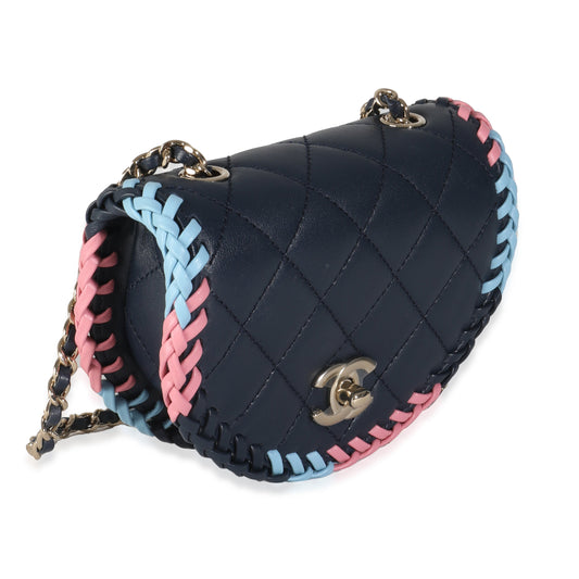 Chanel Navy Quilted Lambskin Braided Mini Messenger Flap Bag