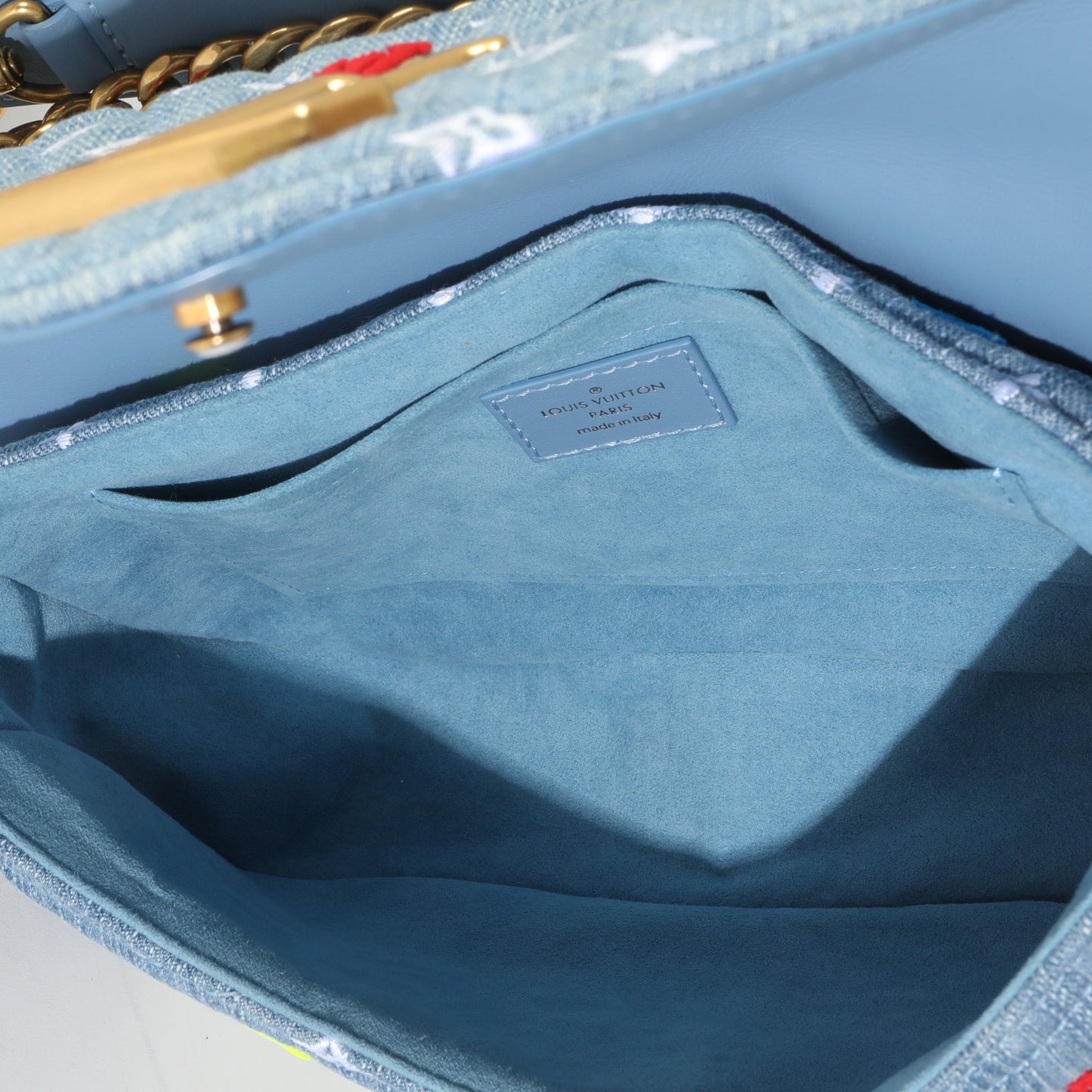 Louis Vuitton Blue Embroidered Monogram Denim New Wave MM