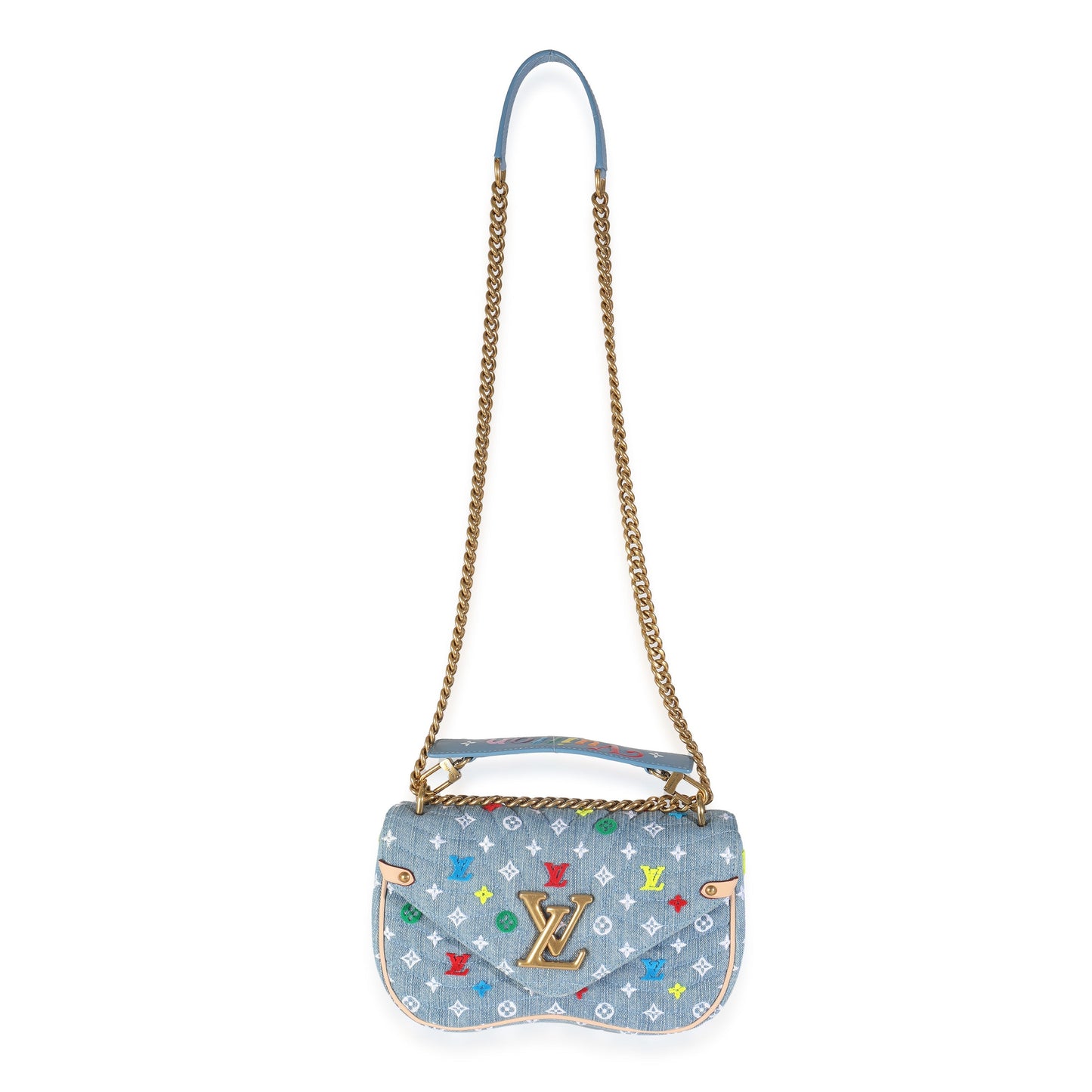 Louis Vuitton Blue Embroidered Monogram Denim New Wave MM