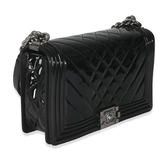 Chanel Black Patent Chevron Old Medium Boy Bag