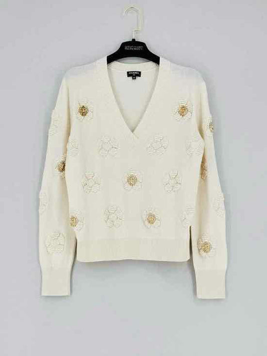 CHANEL Lion Embellieshed Cream Size US 6 Sweater