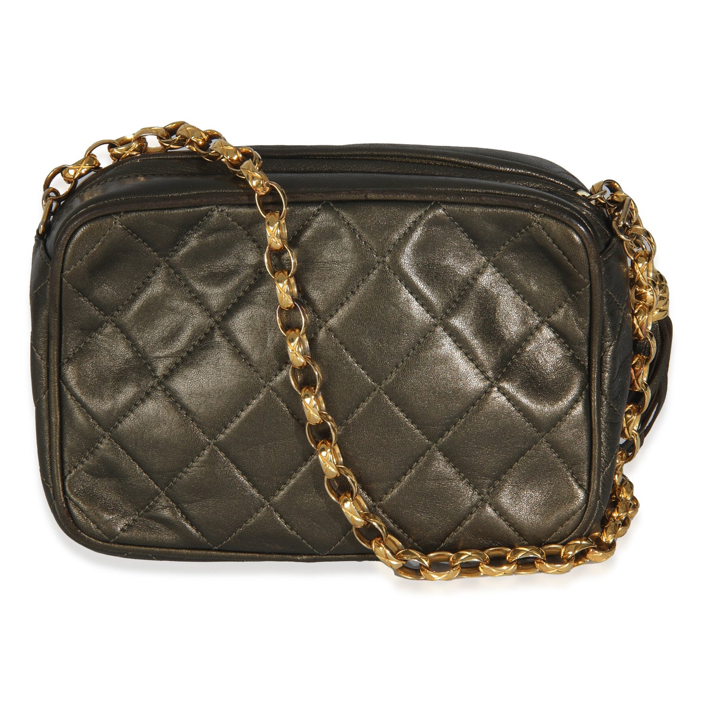 Chanel  Metallic Green Quilted Lambskin Tassel Camera Bag