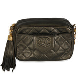 Chanel  Metallic Green Quilted Lambskin Tassel Camera Bag
