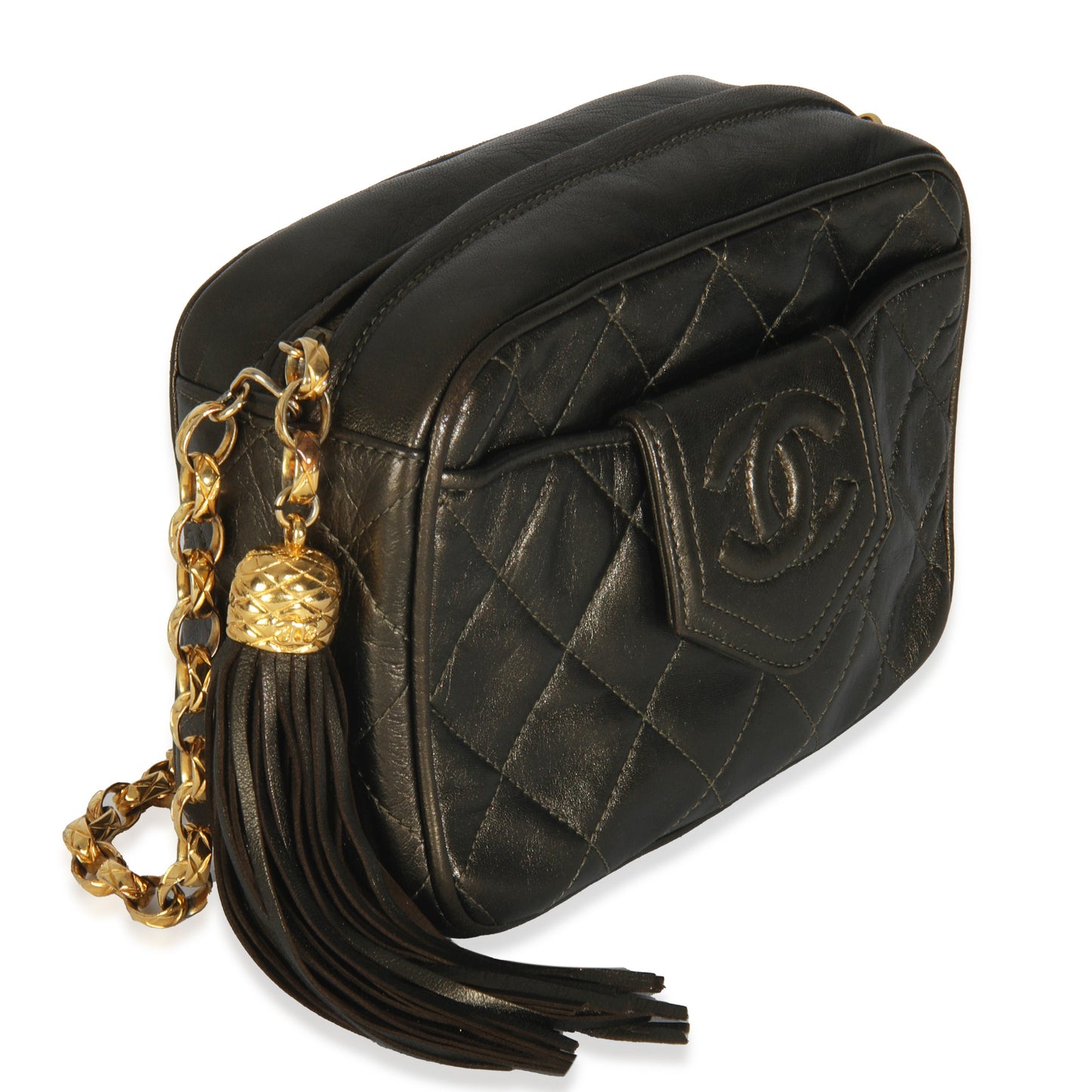 Chanel  Metallic Green Quilted Lambskin Tassel Camera Bag