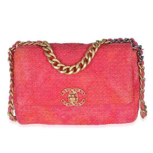 Chanel Coral Pink Tweed Quilted Medium Chanel 19 Flap Bag