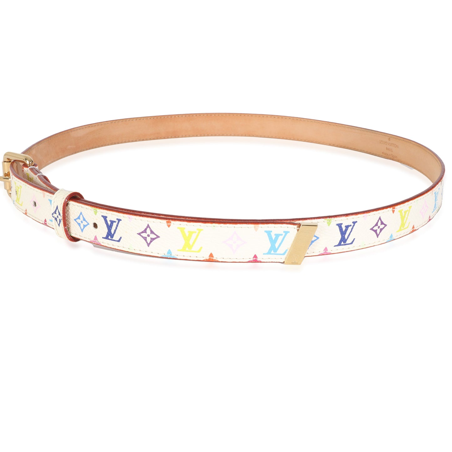 Louis Vuitton White Monogram Multicolor Canvas Buckle Belt 90/36