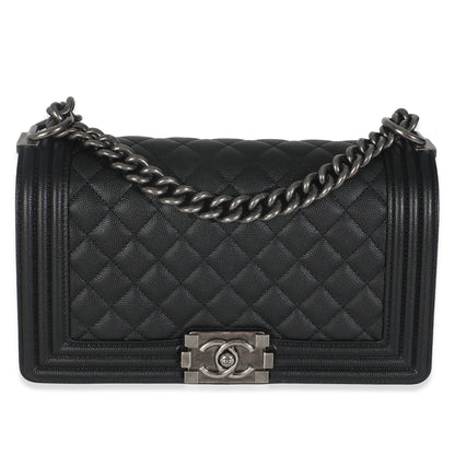 Chanel Black Quilted Caviar Medium Boy Handbag