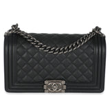 Chanel Black Quilted Caviar Medium Boy Handbag