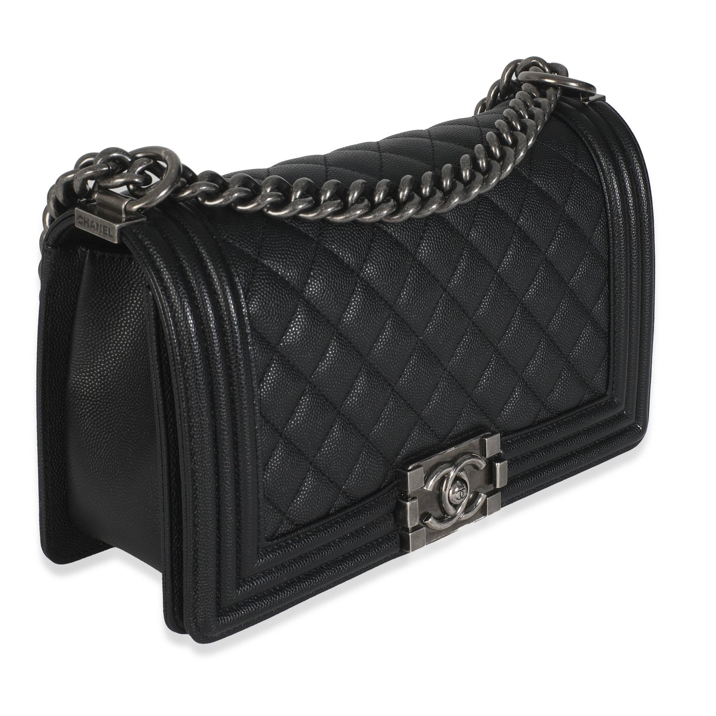 Chanel Black Quilted Caviar Medium Boy Handbag
