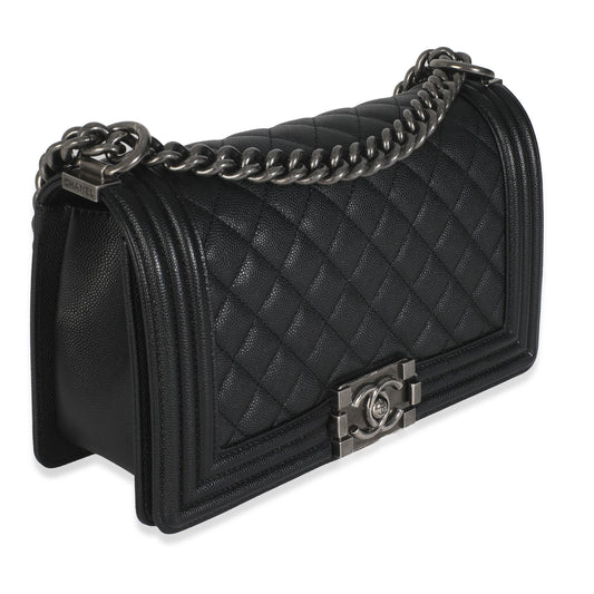 Chanel Black Quilted Caviar Medium Boy Handbag