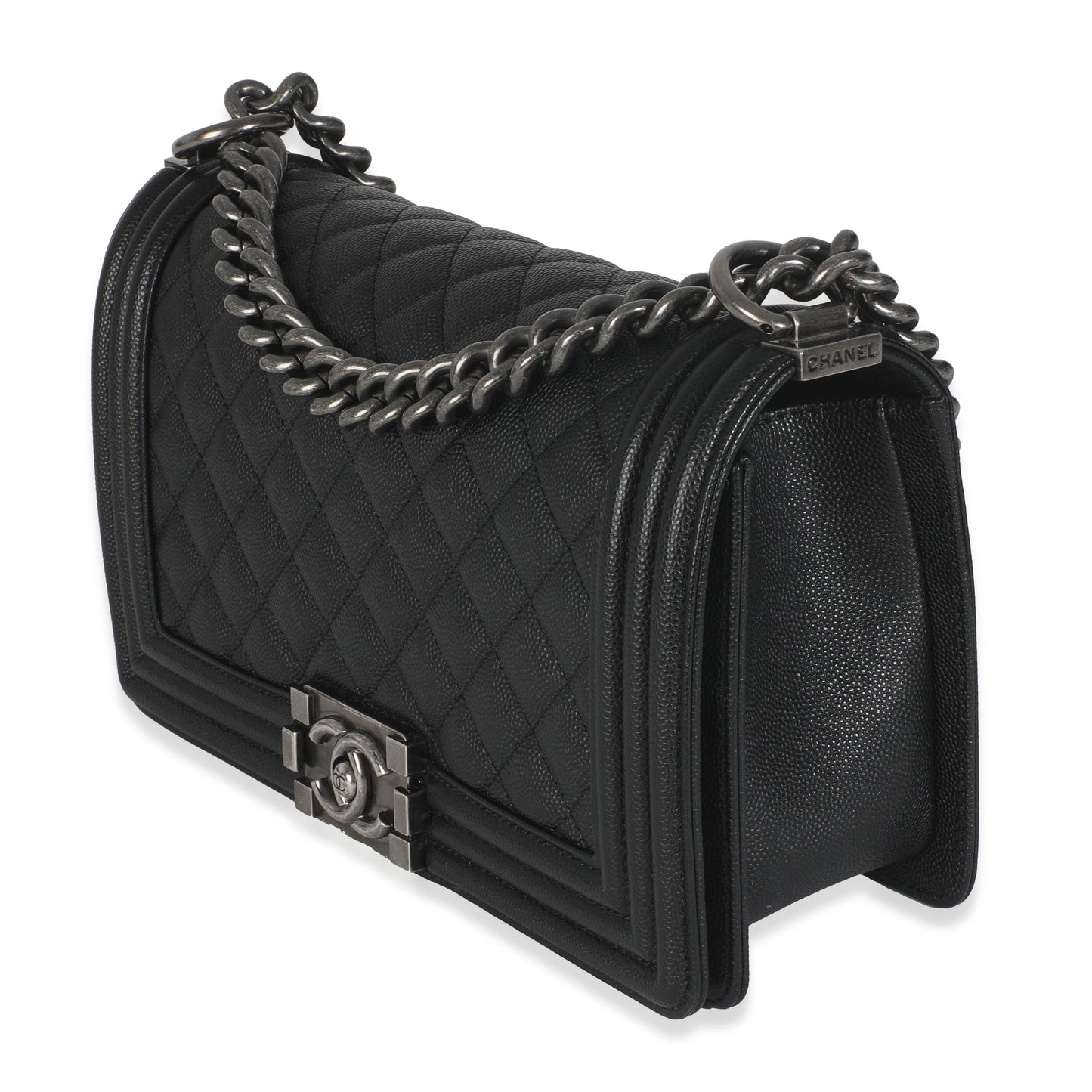 Chanel Black Quilted Caviar Medium Boy Handbag