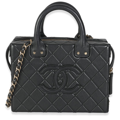Chanel Black Quilted Calfskin Studded Square Vanity Case