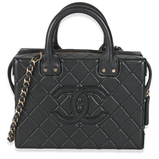 Chanel Black Quilted Calfskin Studded Square Vanity Case