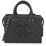 Chanel Black Quilted Calfskin Studded Square Vanity Case