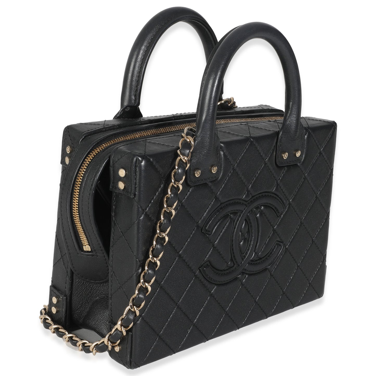 Chanel Black Quilted Calfskin Studded Square Vanity Case