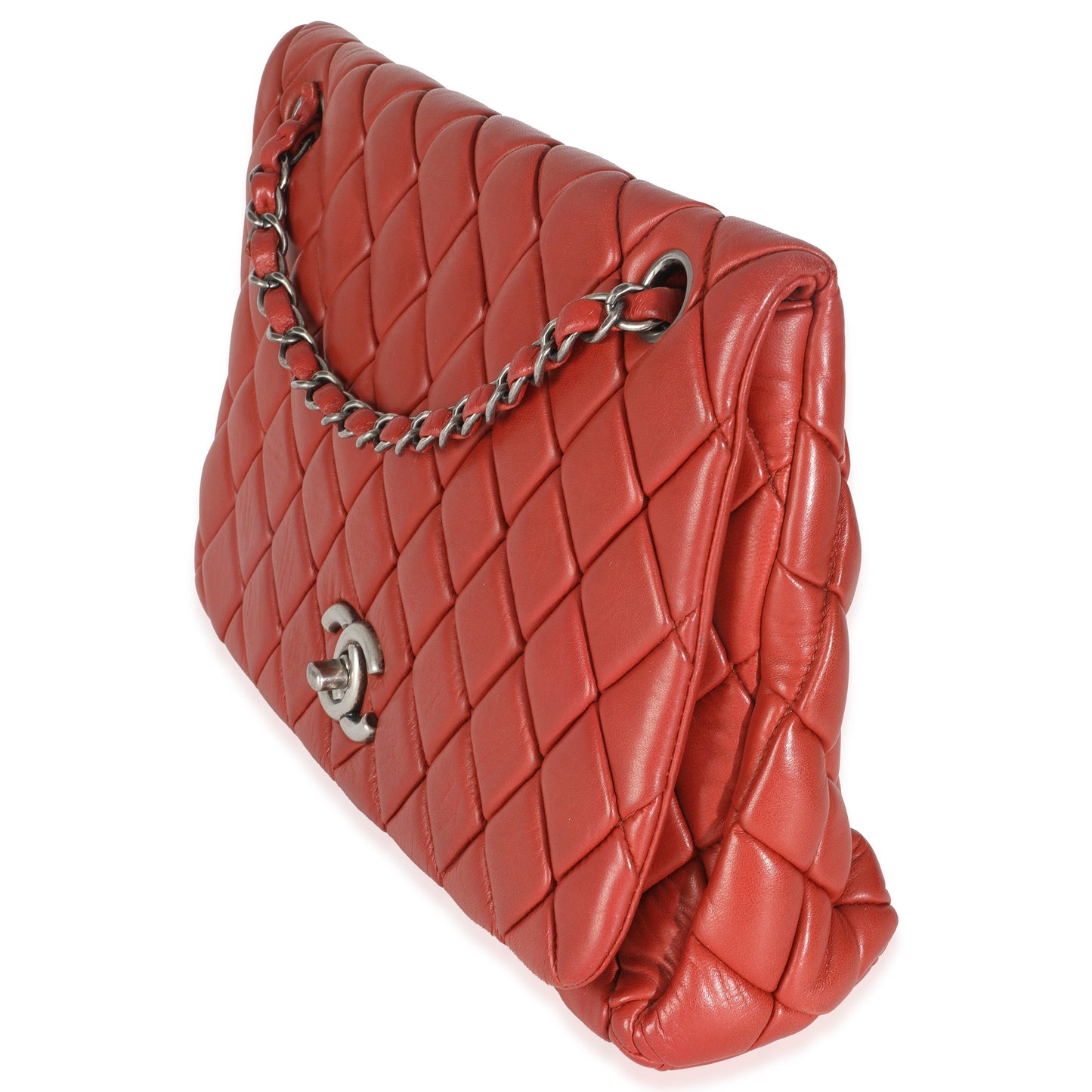 Chanel Red Lambskin Large New Bubble Flap Bag