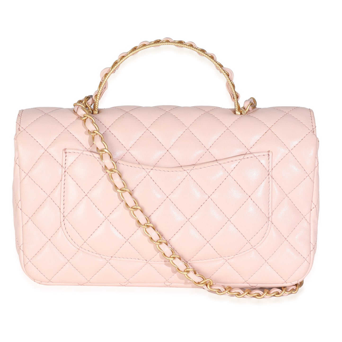Chanel Light Pink Quilted Lambskin Small Metal Top Handle Flap Bag