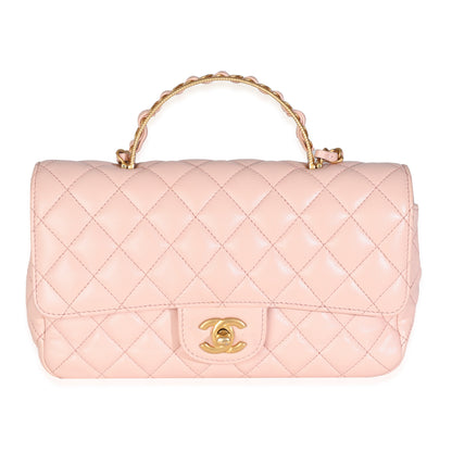 Chanel Light Pink Quilted Lambskin Small Metal Top Handle Flap Bag