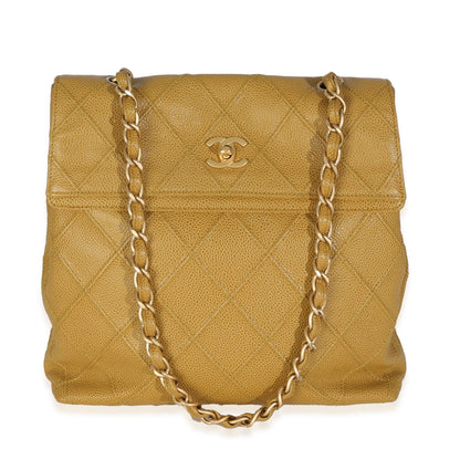 Chanel Beige Quilted Caviar Chain Flap Shoulder Handbag
