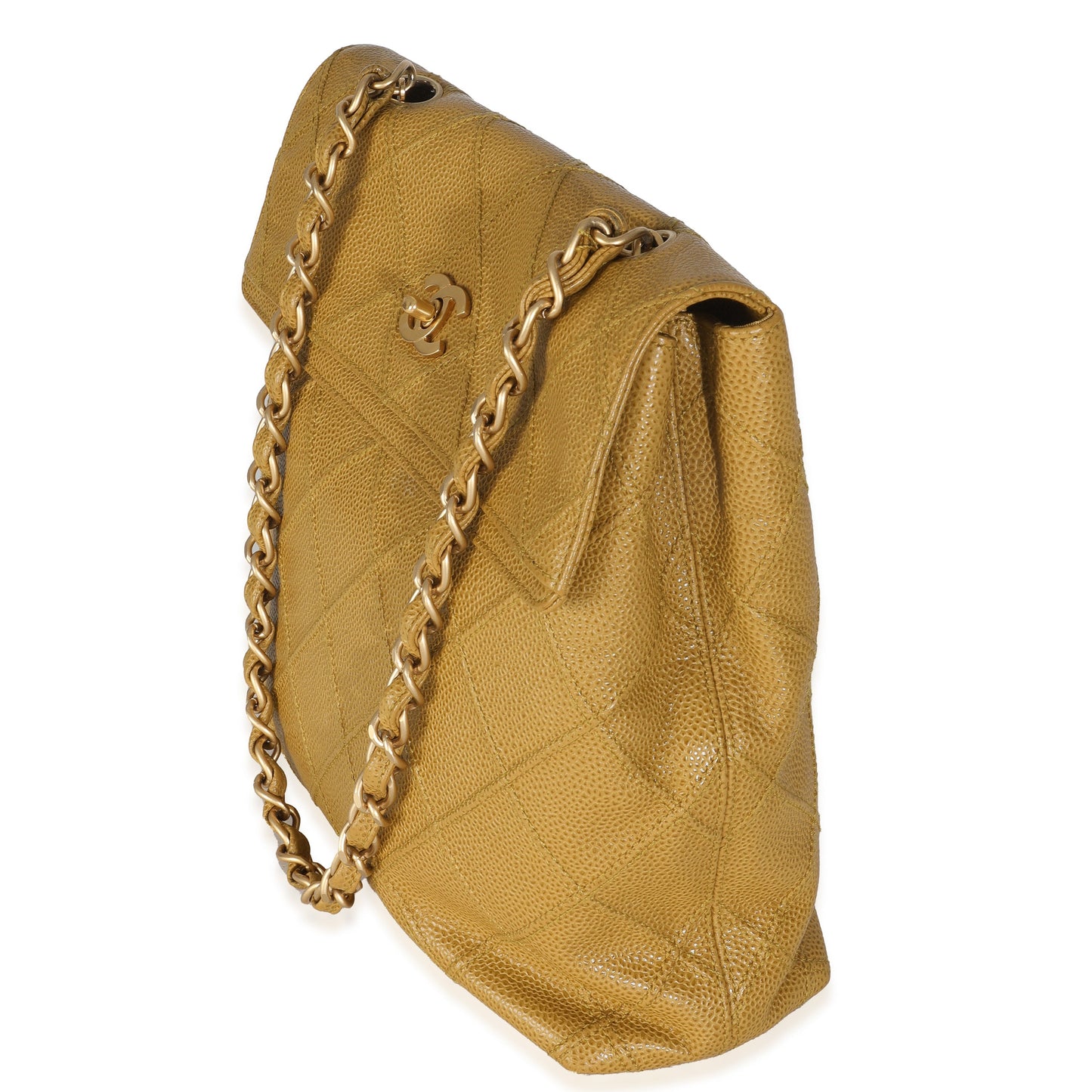 Chanel Beige Quilted Caviar Chain Flap Shoulder Handbag