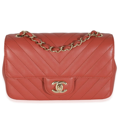 Chanel Coral Chevron Calfskin Mini Rectangular Flap Bag