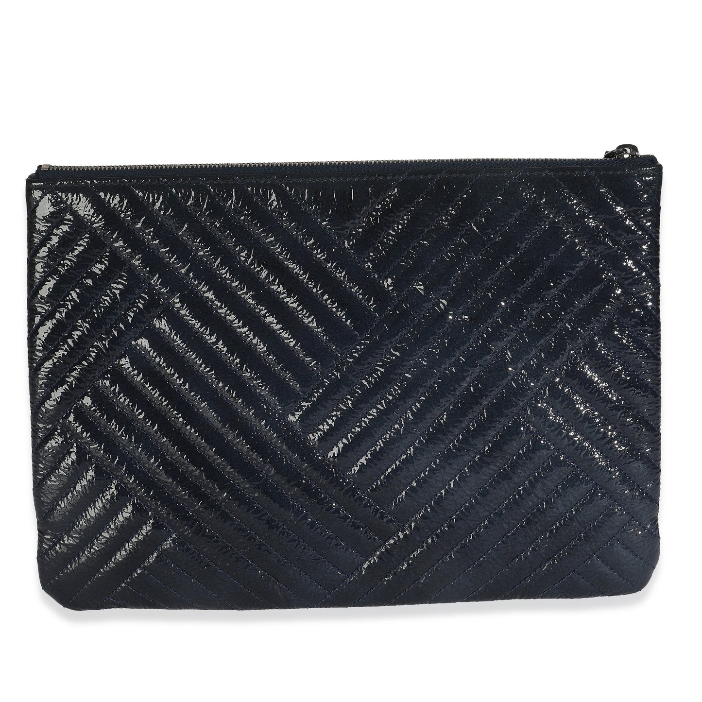 Chanel Grey Distressed Patent Medium CC Crossing Cosmetic Case