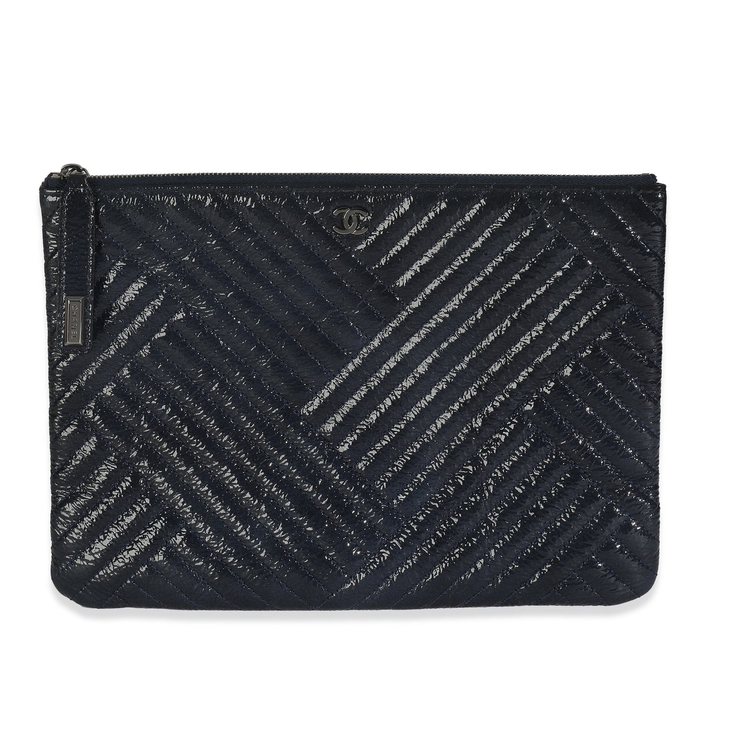 Chanel Grey Distressed Patent Medium CC Crossing Cosmetic Case