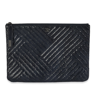 Chanel Grey Distressed Patent Medium CC Crossing Cosmetic Case