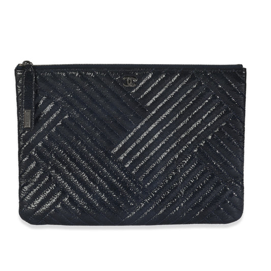 Chanel Grey Distressed Patent Medium CC Crossing Cosmetic Case