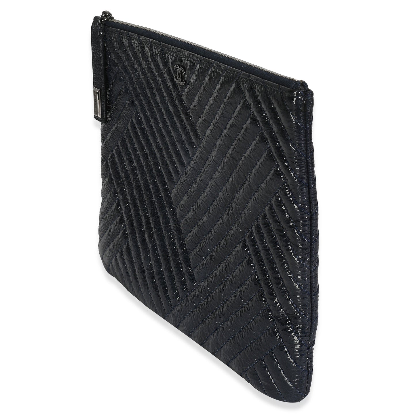 Chanel Grey Distressed Patent Medium CC Crossing Cosmetic Case
