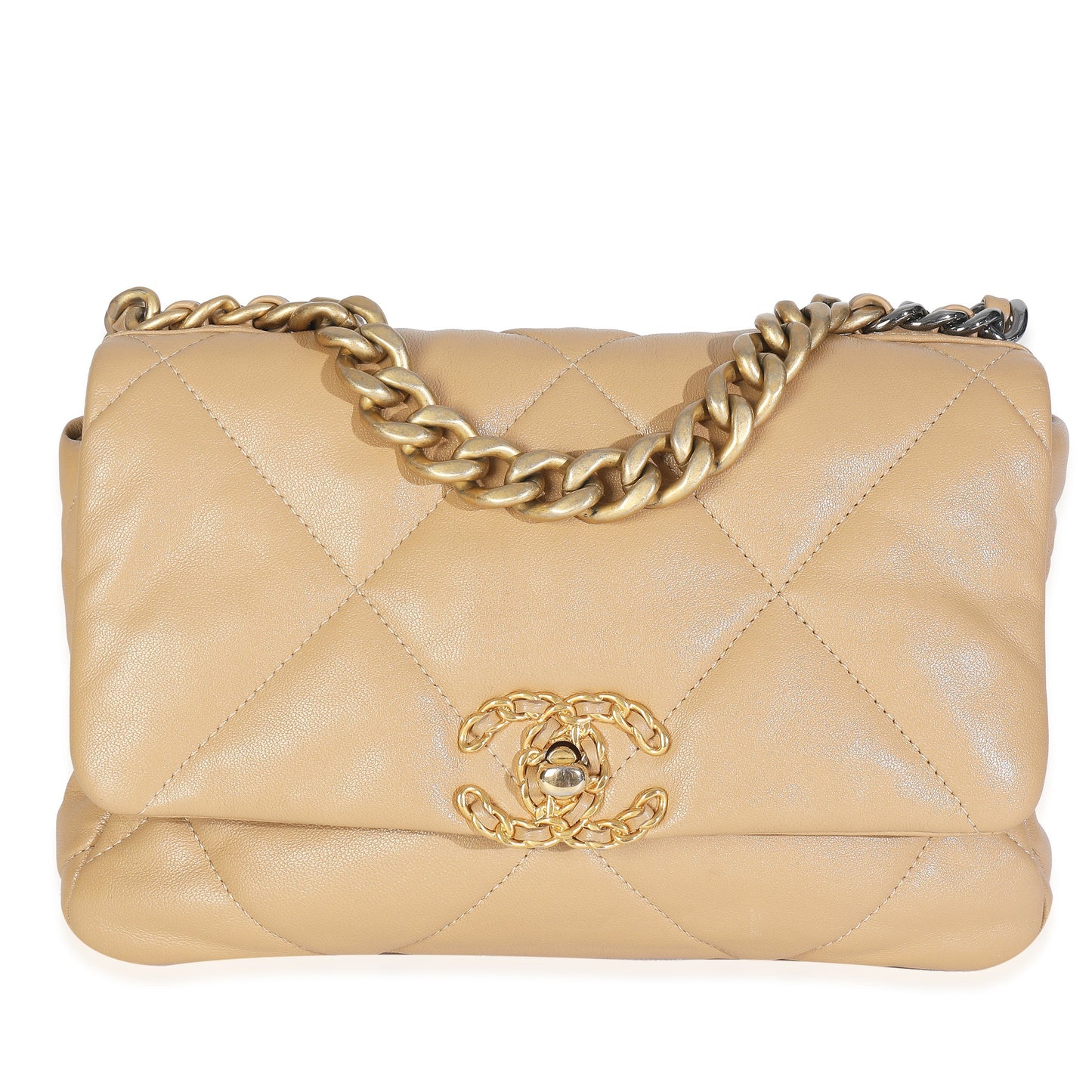 Chanel Beige Quilted Lambskin Chanel 19 Flap Bag
