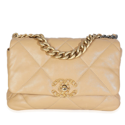 Chanel Beige Quilted Lambskin Chanel 19 Flap Bag