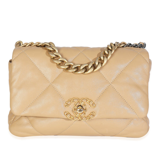 Chanel Beige Quilted Lambskin Chanel 19 Flap Bag